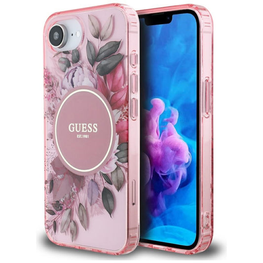 Custodia MagSafe per Apple iPhone 16e, Guess, IML Flowers, Rosa
