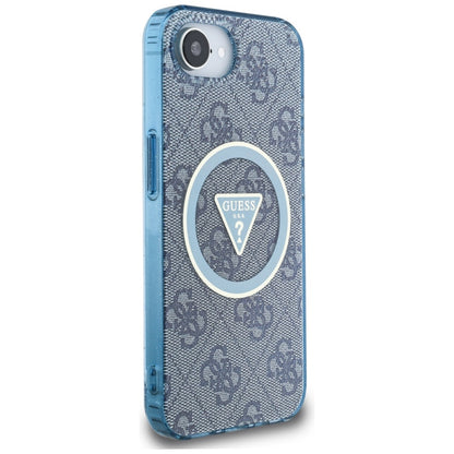 Custodia MagSafe per Apple iPhone 16e, Guess, IML Glitter 4G Circle Triangle, Blu