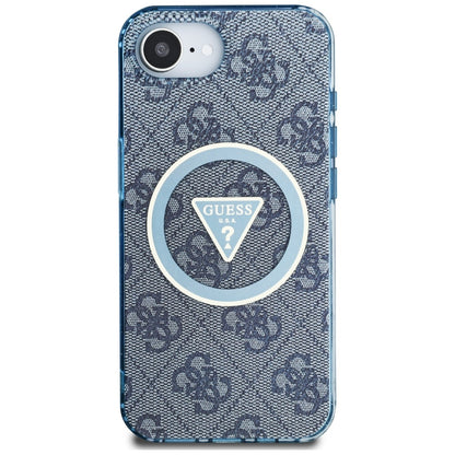 Custodia MagSafe per Apple iPhone 16e, Guess, IML Glitter 4G Circle Triangle, Blu