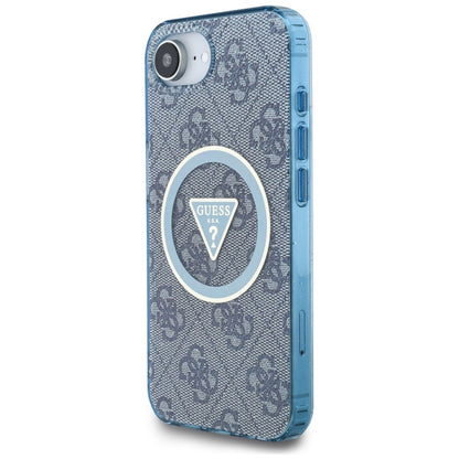 Custodia MagSafe per Apple iPhone 16e, Guess, IML Glitter 4G Circle Triangle, Blu