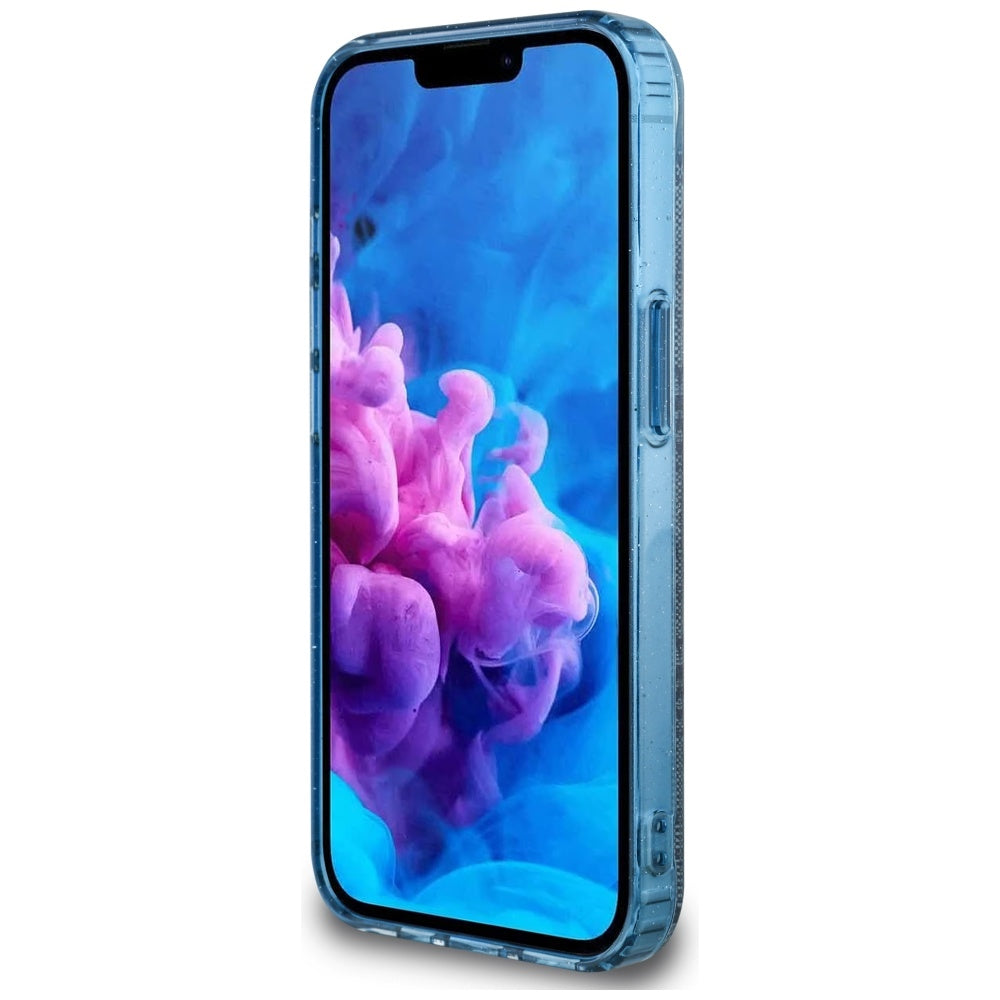 Custodia MagSafe per Apple iPhone 16e, Guess, IML Glitter 4G Circle Triangle, Blu