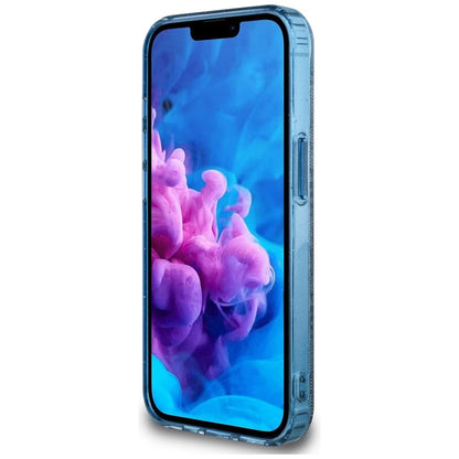 Custodia MagSafe per Apple iPhone 16e, Guess, IML Glitter 4G Circle Triangle, Blu