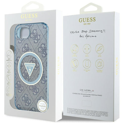 Custodia MagSafe per Apple iPhone 16e, Guess, IML Glitter 4G Circle Triangle, Blu