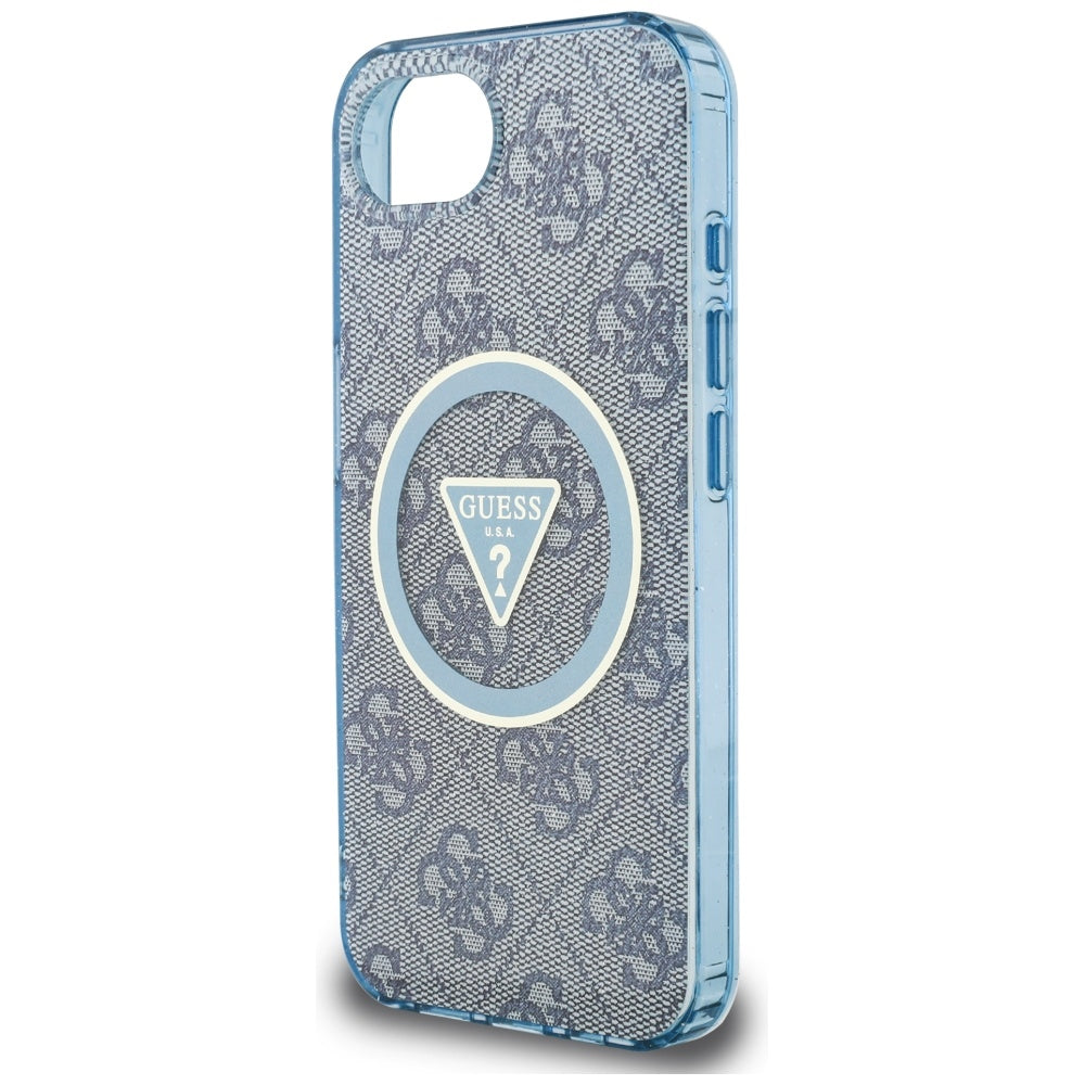 Custodia MagSafe per Apple iPhone 16e, Guess, IML Glitter 4G Circle Triangle, Blu