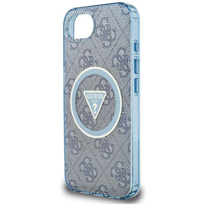 Custodia MagSafe per Apple iPhone 16e, Guess, IML Glitter 4G Circle Triangle, Blu