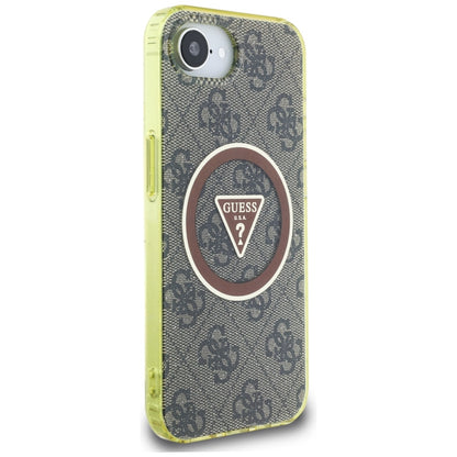 Custodia MagSafe per Apple iPhone 16e, Guess, IML Glitter 4G Circle Triangle, Marrone
