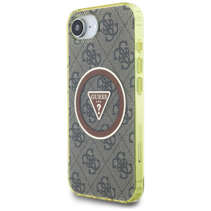 Custodia MagSafe per Apple iPhone 16e, Guess, IML Glitter 4G Circle Triangle, Marrone