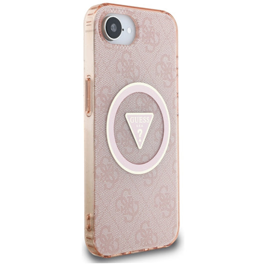 Custodia MagSafe per Apple iPhone 16e, Guess, IML Glitter 4G Circle Triangle, Rosa