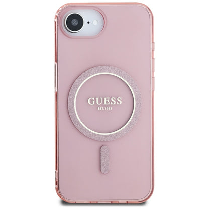 Custodia MagSafe per Apple iPhone 16e, Guess, IML Glitter Circle, Rosa