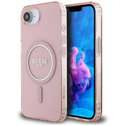 Custodia MagSafe per Apple iPhone 16e, Guess, IML Glitter Circle, Rosa