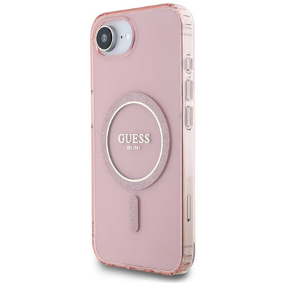 Custodia MagSafe per Apple iPhone 16e, Guess, IML Glitter Circle, Rosa
