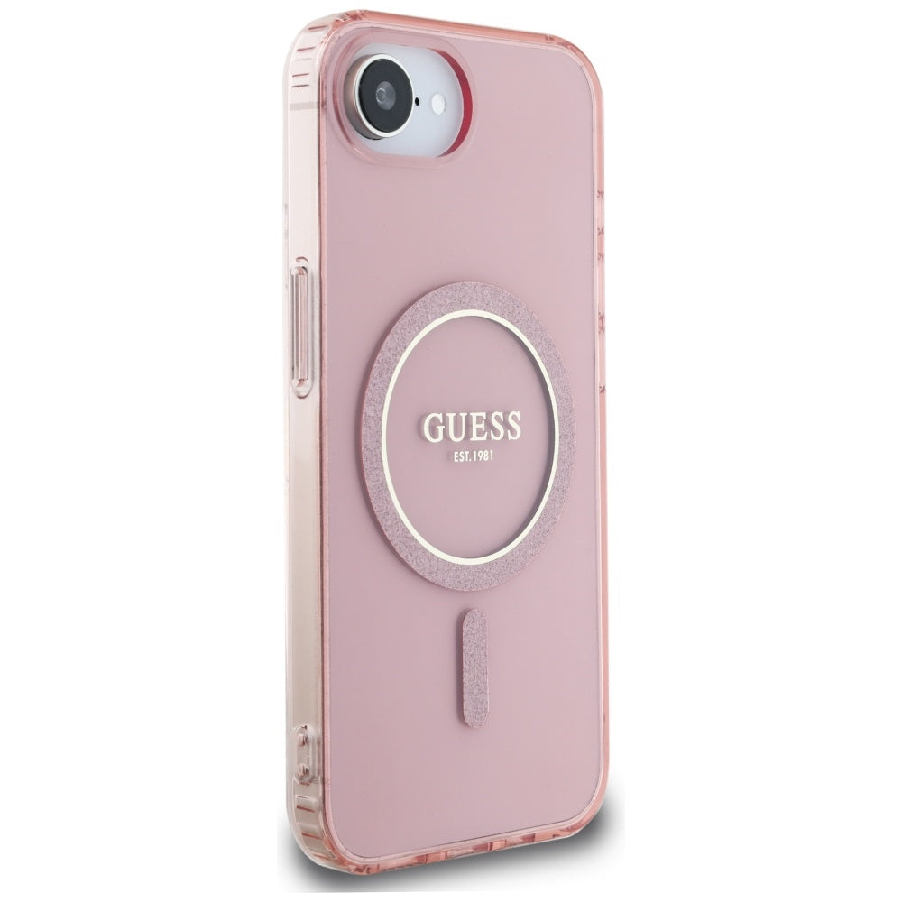 Custodia MagSafe per Apple iPhone 16e, Guess, IML Glitter Circle, Rosa