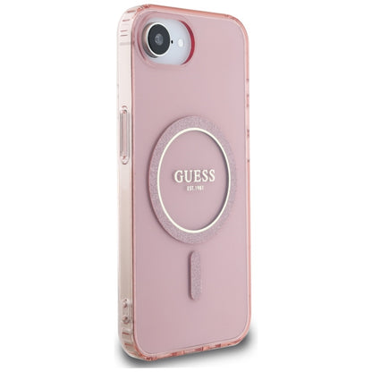 Custodia MagSafe per Apple iPhone 16e, Guess, IML Glitter Circle, Rosa