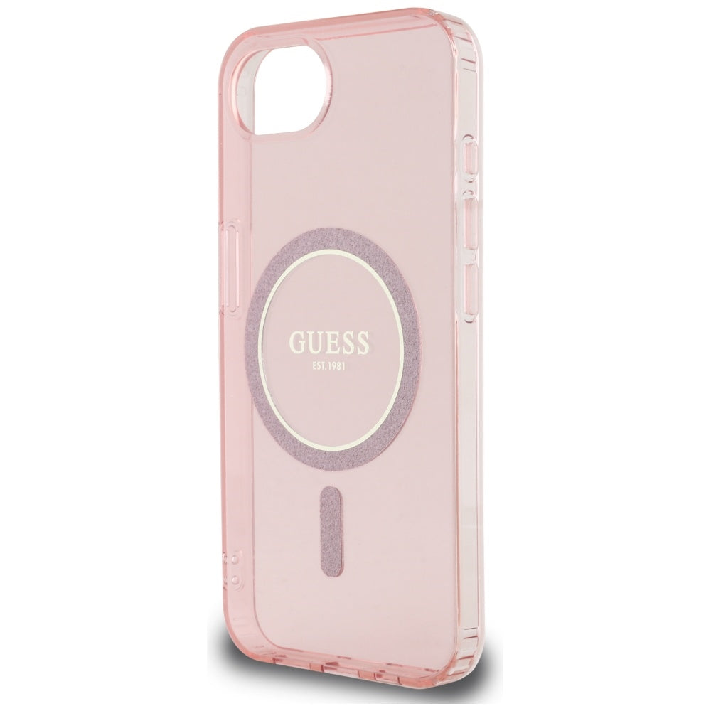 Custodia MagSafe per Apple iPhone 16e, Guess, IML Glitter Circle, Rosa