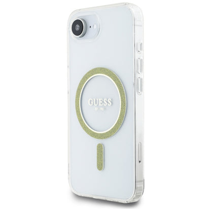 Custodia MagSafe per Apple iPhone 16e, Guess, IML Glitter Circle, Trasparente