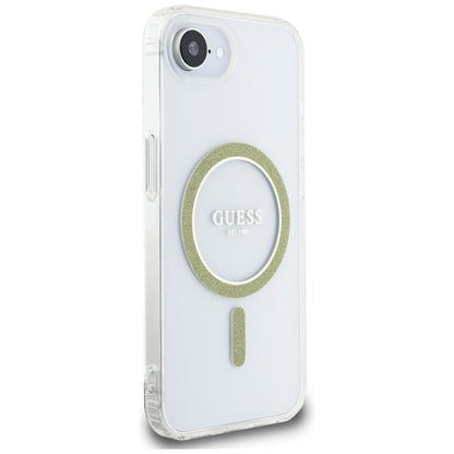 Custodia MagSafe per Apple iPhone 16e, Guess, IML Glitter Circle, Trasparente