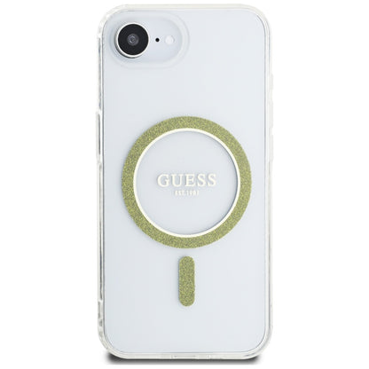 Custodia MagSafe per Apple iPhone 16e, Guess, IML Glitter Circle, Trasparente