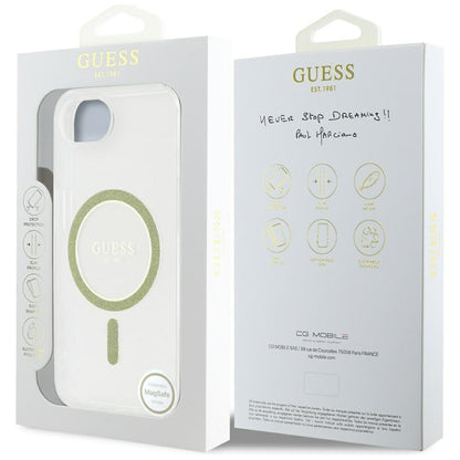 Custodia MagSafe per Apple iPhone 16e, Guess, IML Glitter Circle, Trasparente