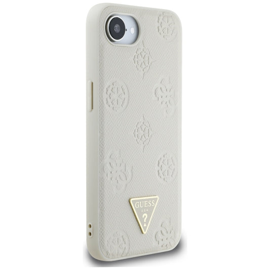 Custodia MagSafe per Apple iPhone 16e, Guess, Peony Grained Hot Stamp Triangle, Beige