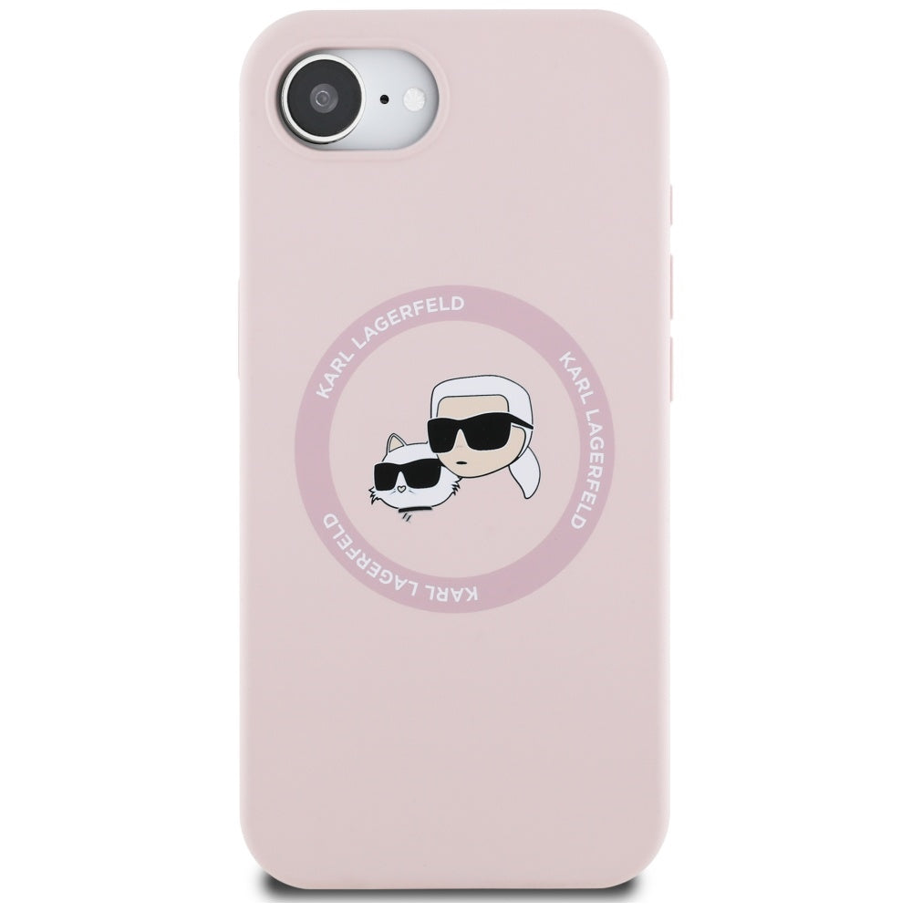 Custodia MagSafe per Apple iPhone 16e, Karl Lagerfeld, Silicone Karl & Choupette's Heads, Rosa