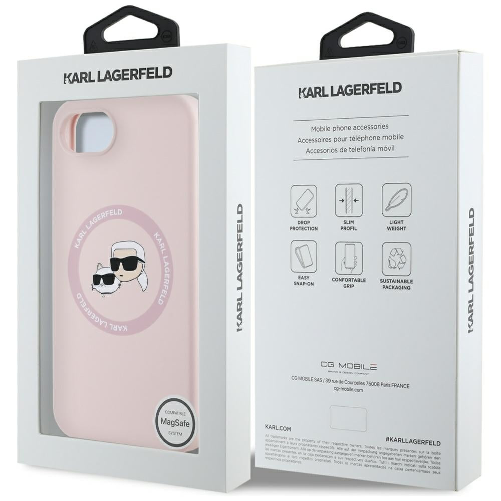 Custodia MagSafe per Apple iPhone 16e, Karl Lagerfeld, Silicone Karl & Choupette's Heads, Rosa