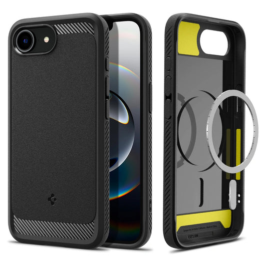 Custodia MagSafe per Apple iPhone 17e / 16e, Spigen, Rugged Armor, Nera Opaca