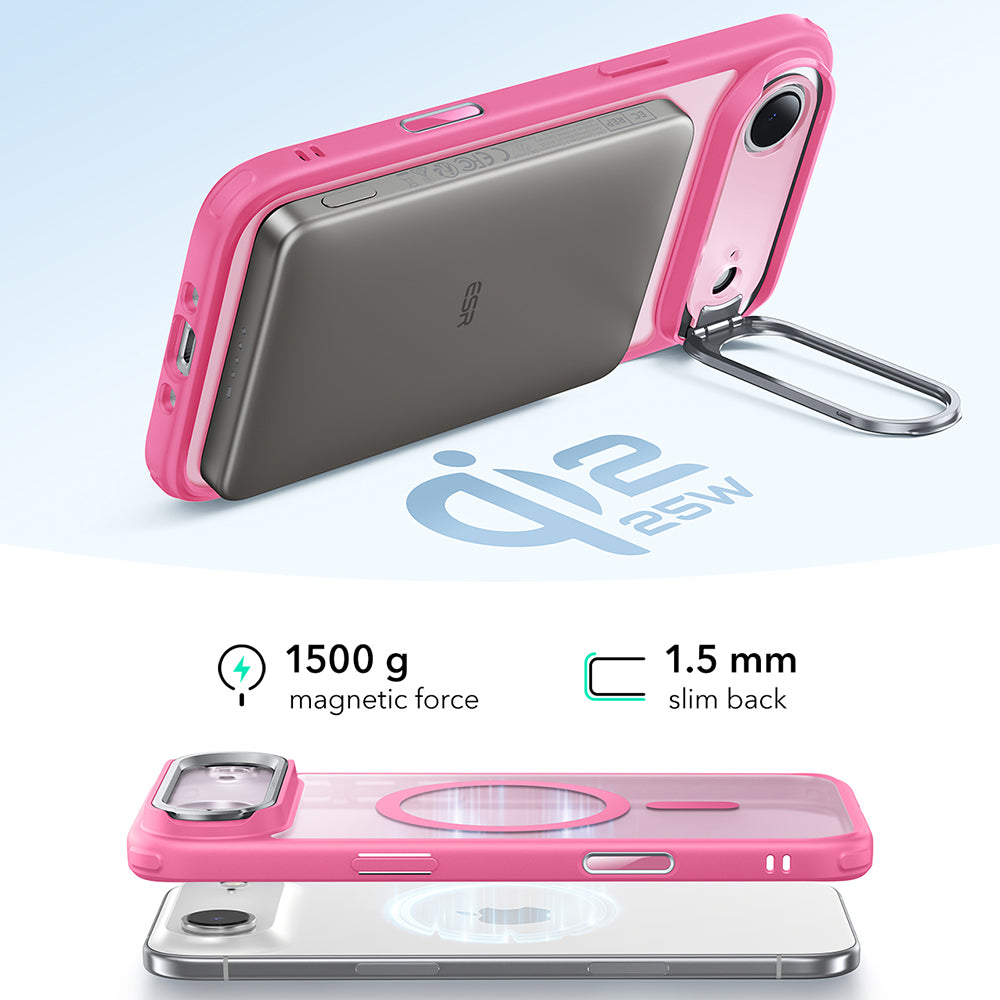 Custodia MagSafe per Apple iPhone 17 Air, ESR, Classic Hybrid Kickstand, Rosa Satinato