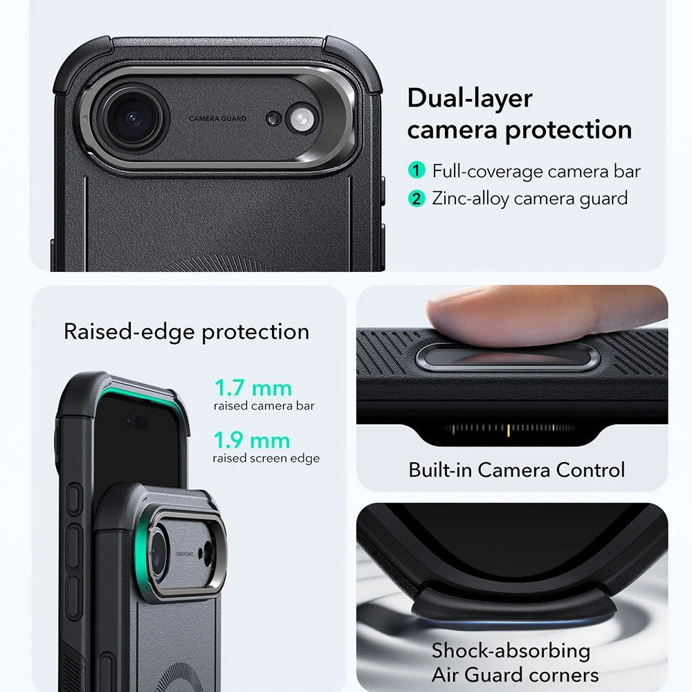 Custodia MagSafe per Apple iPhone 17 Air, ESR, Cyber Armor Kickstand, Nera