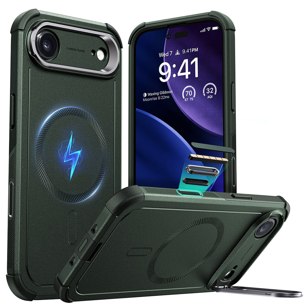 Custodia MagSafe per Apple iPhone 17 Air, ESR, Cyber Armor Kickstand, Verde