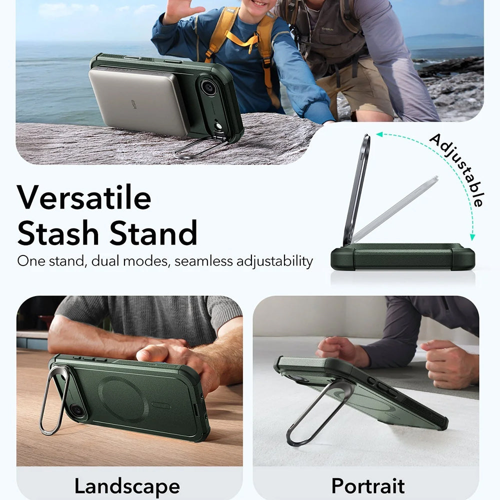 Custodia MagSafe per Apple iPhone 17 Air, ESR, Cyber Armor Kickstand, Verde