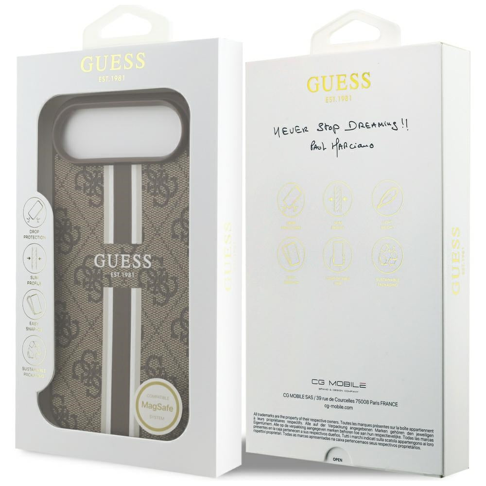 Custodia MagSafe per Apple iPhone 17 Air, Guess, 4G Printed Stripes, Marrone
