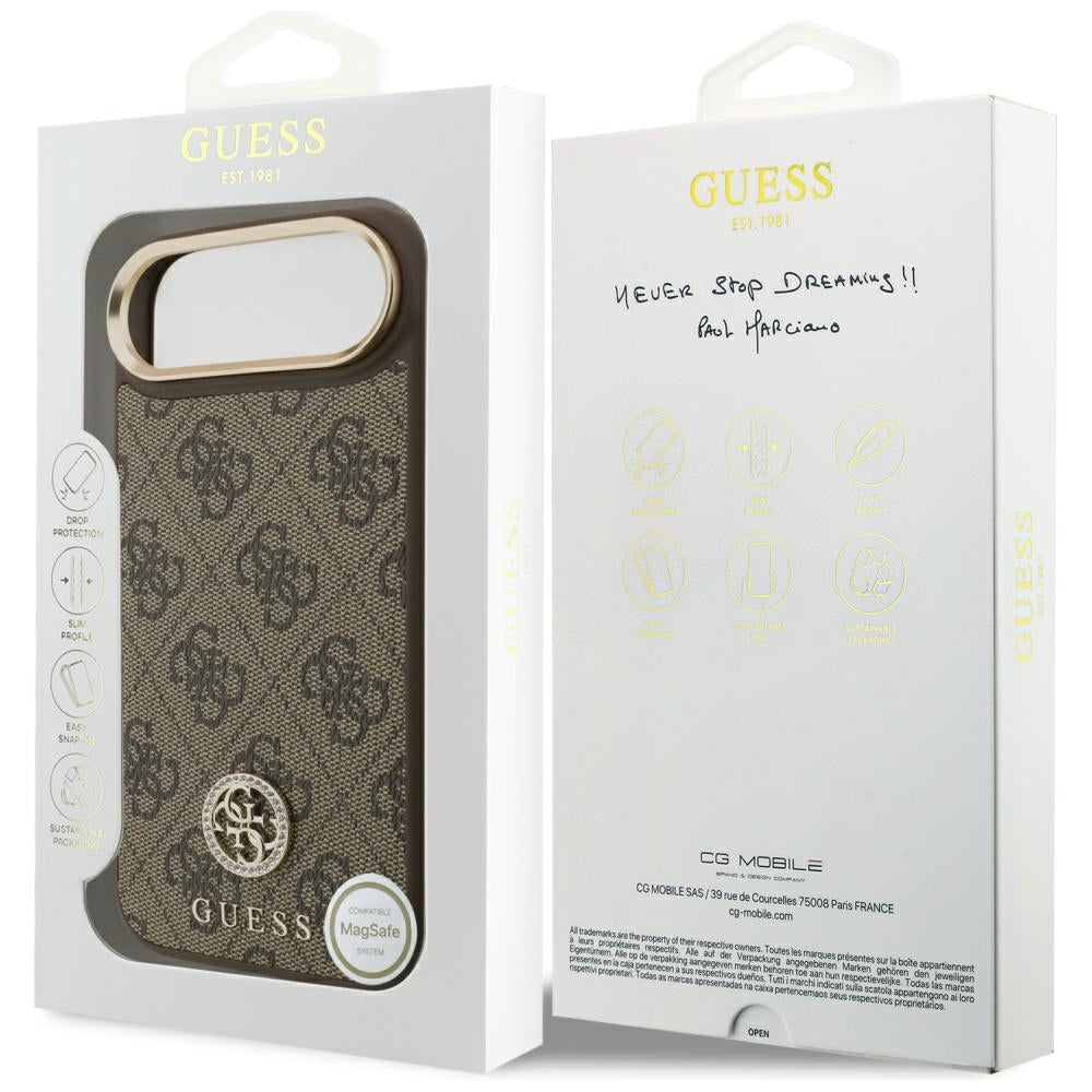 Custodia MagSafe per Apple iPhone 17 Air, Guess, 4G Strass Logo, Marrone