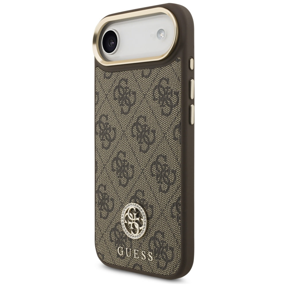Custodia MagSafe per Apple iPhone 17 Air, Guess, 4G Strass Logo con Cinturino Grande, Marrone
