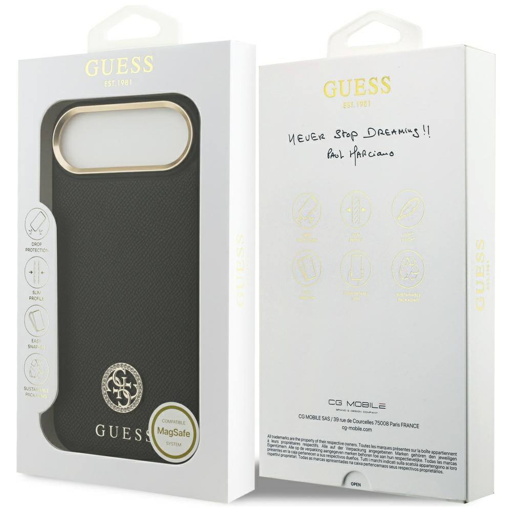 Custodia MagSafe per Apple iPhone 17 Air, Guess, Grained Strass Logo, Nera
