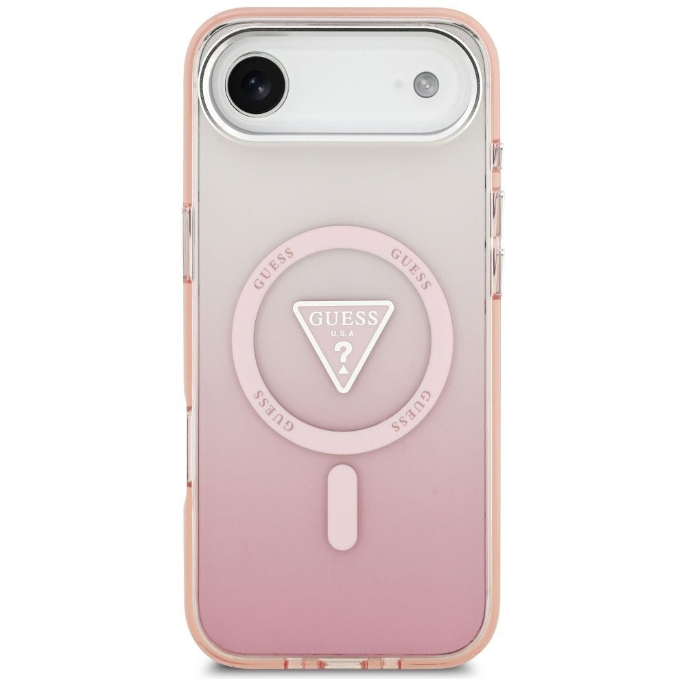 Custodia MagSafe per Apple iPhone 17 Air, Guess, Logo Triangolo Gradiente IML, Rosa