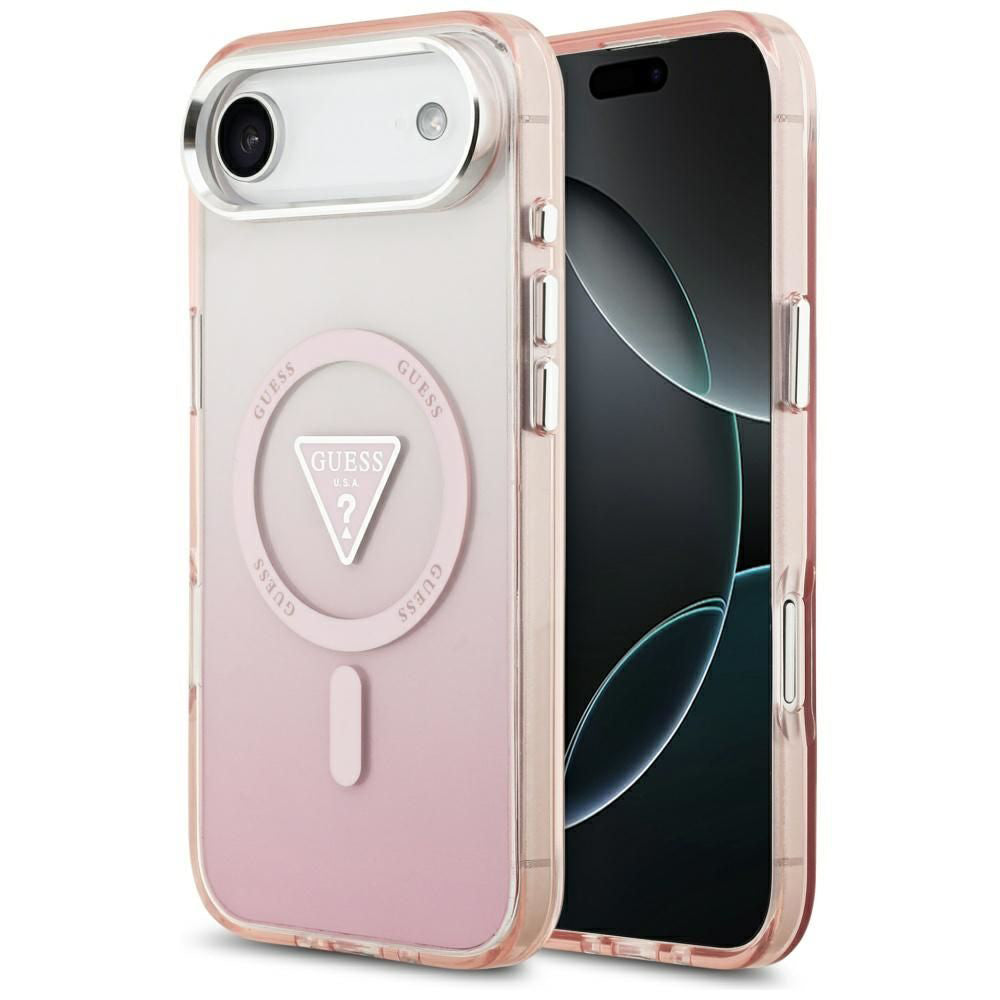 Custodia MagSafe per Apple iPhone 17 Air, Guess, Logo Triangolo Gradiente IML, Rosa