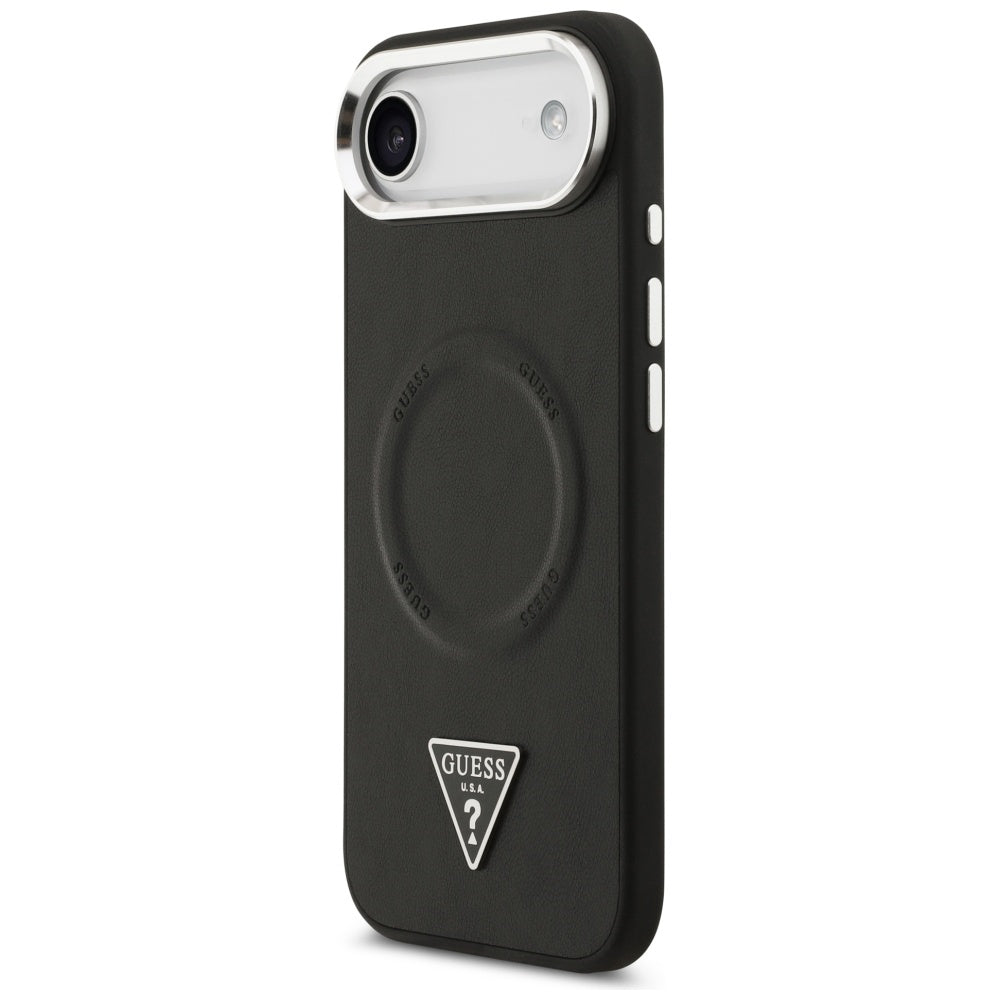 Custodia MagSafe per Apple iPhone 17 Air, Guess, Logo Triangolo, Nera Argentata