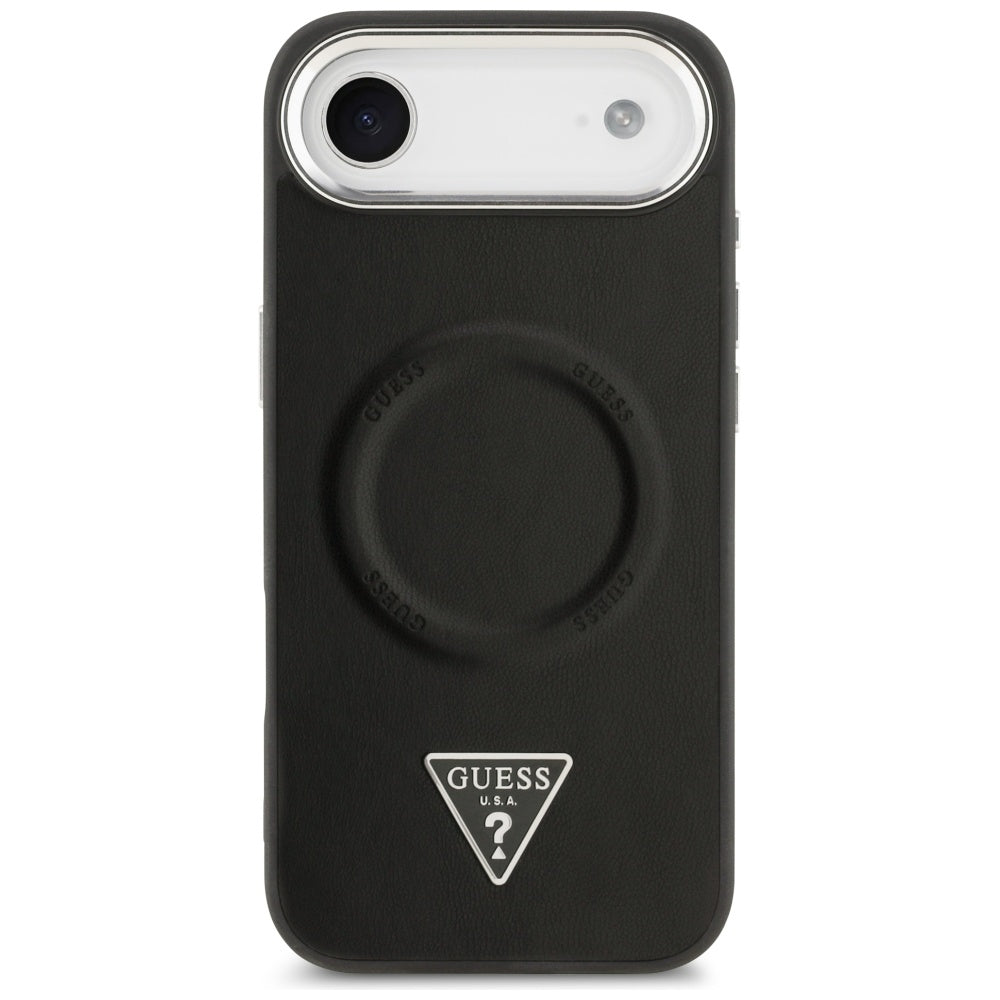Custodia MagSafe per Apple iPhone 17 Air, Guess, Logo Triangolo, Nera Argentata