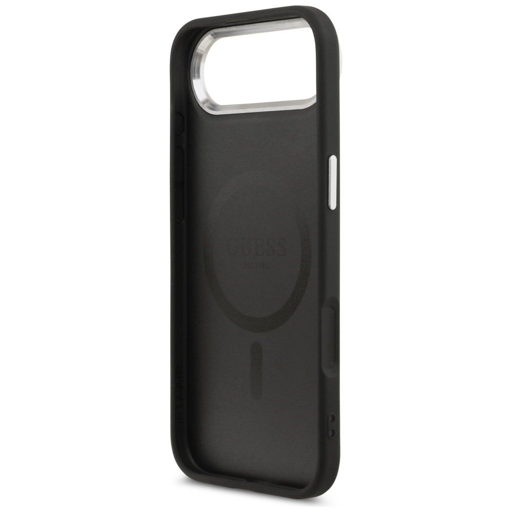 Custodia MagSafe per Apple iPhone 17 Air, Guess, Logo Triangolo, Nera Argentata