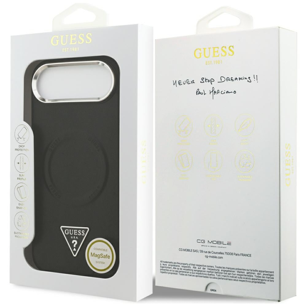 Custodia MagSafe per Apple iPhone 17 Air, Guess, Logo Triangolo, Nera Argentata