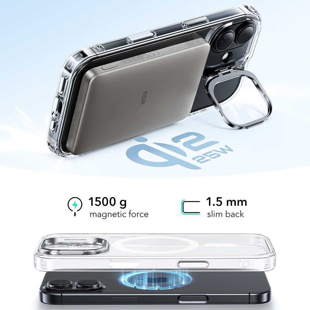 Custodia MagSafe per Apple iPhone 17, ESR, Classic Hybrid Kickstand, Trasparente