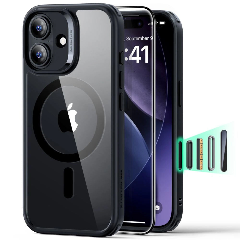 Custodia MagSafe per Apple iPhone 17, ESR, Classic Hybrid con Protezione Schermo, Nera Trasparente