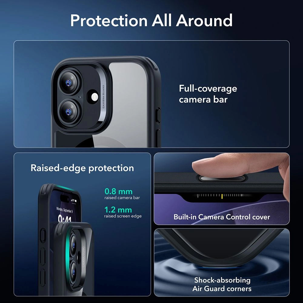 Custodia MagSafe per Apple iPhone 17, ESR, Classic Hybrid con Protezione Schermo, Nera Trasparente
