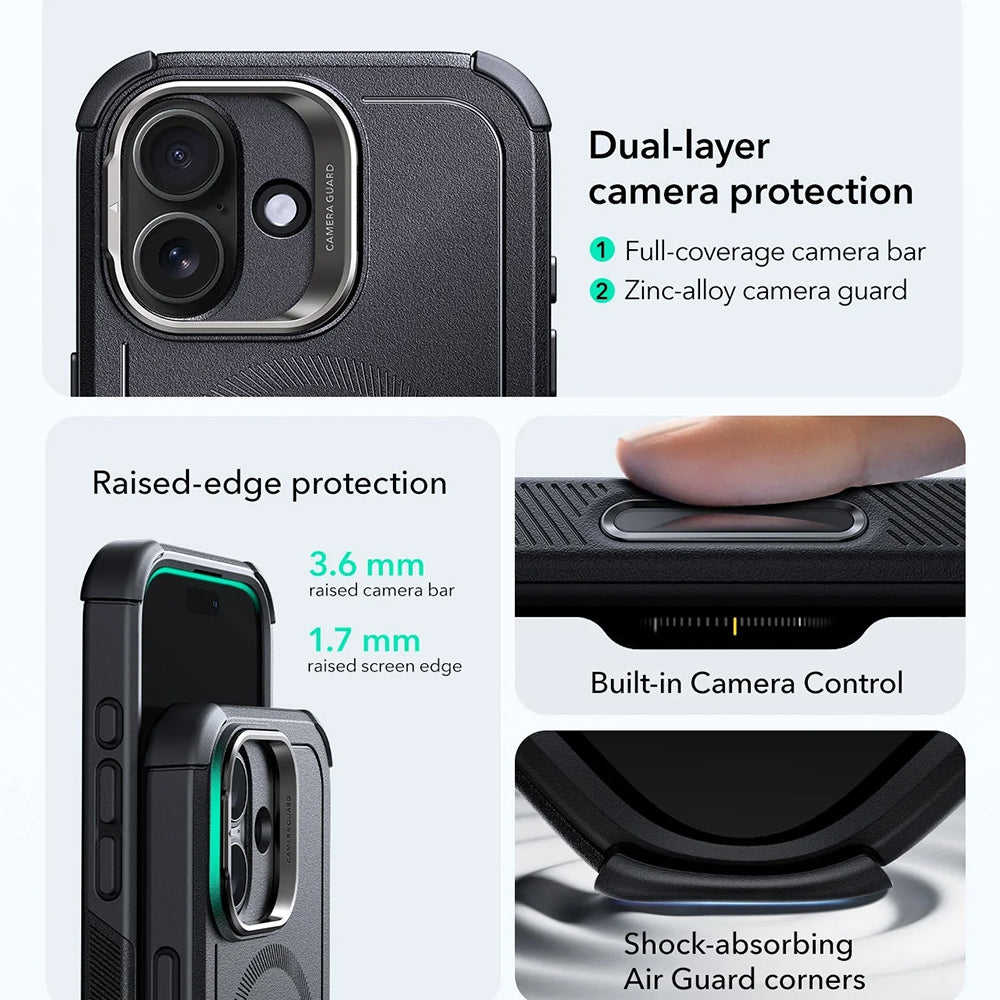 Custodia MagSafe per Apple iPhone 17, ESR, Cyber Armor Kickstand, Nera