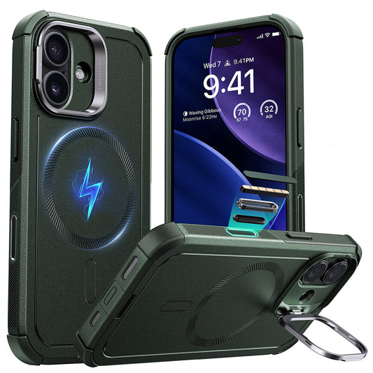 Custodia MagSafe per Apple iPhone 17, ESR, Cyber Armor Kickstand, Verde
