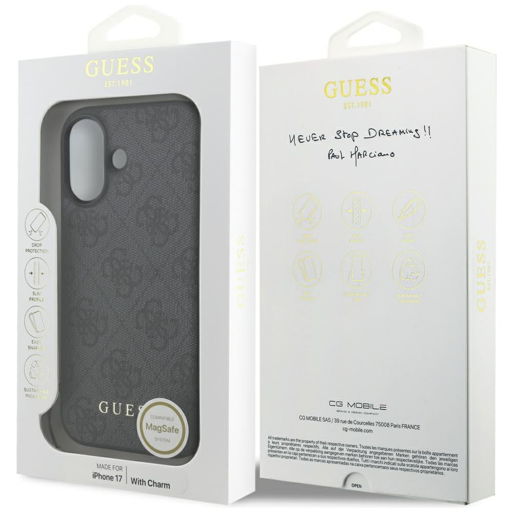 Custodia MagSafe per Apple iPhone 17, Guess, 4G Charm Cradle, Nera