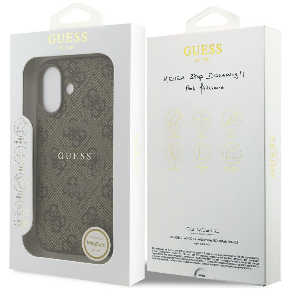 Custodia MagSafe per Apple iPhone 17, Guess, 4G Ring Classic Logo, Marrone