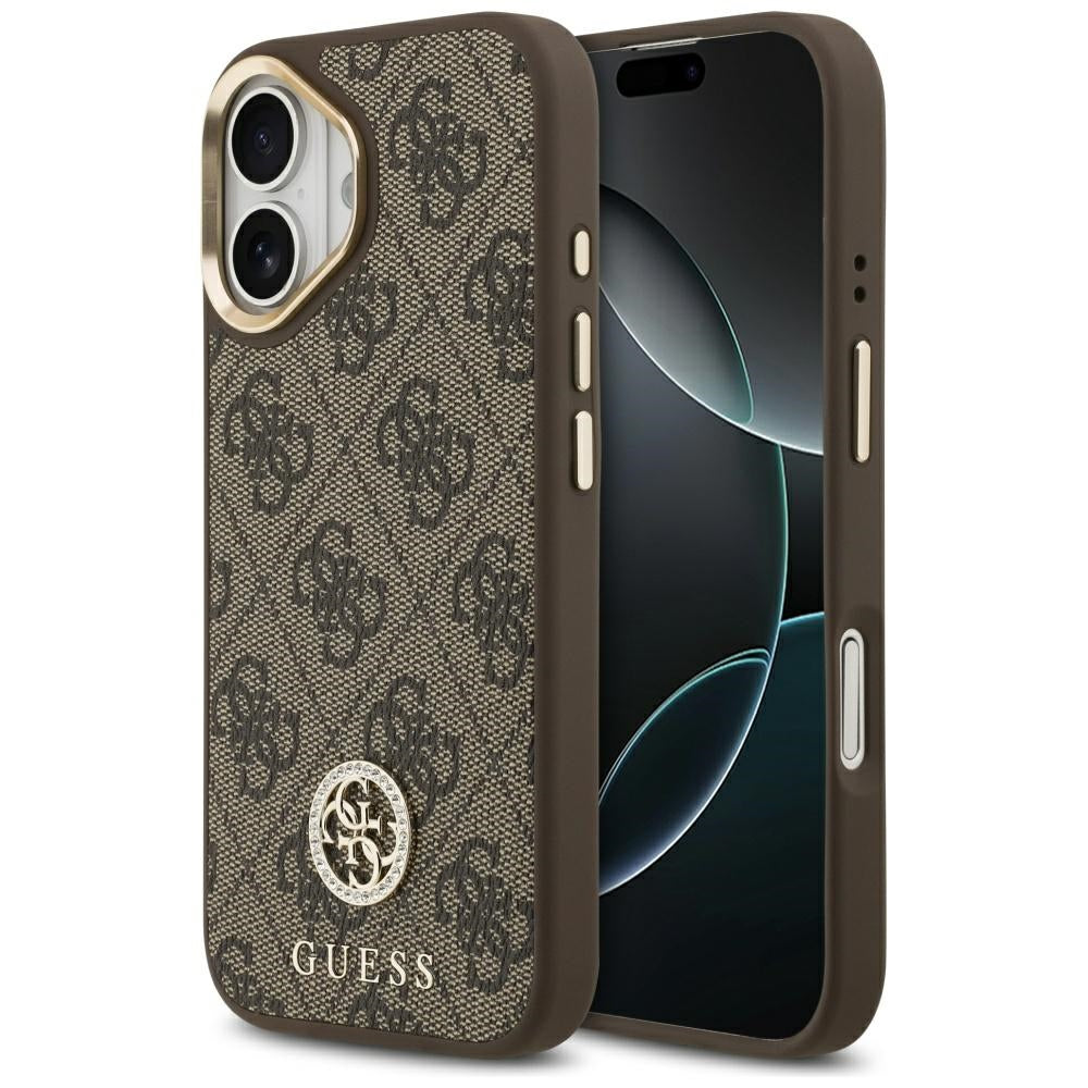 Custodia MagSafe per Apple iPhone 17, Guess, 4G Strass Logo, Marrone