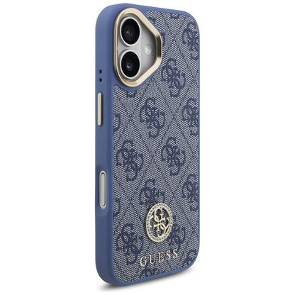 Custodia MagSafe per Apple iPhone 17, Guess, 4G Strass Logo con Cinturino Grande, Blu