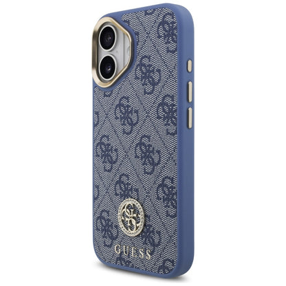 Custodia MagSafe per Apple iPhone 17, Guess, 4G Strass Logo con Cinturino Grande, Blu